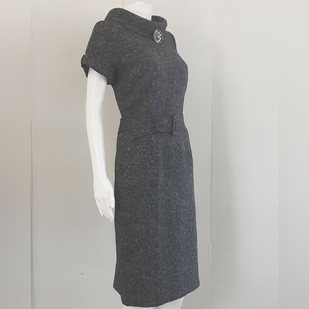 BANANA REPUBLIC Career Gray Tweed Belted Cuff Sleeve Pockets Dress Sz 10 - Picture 6 of 13